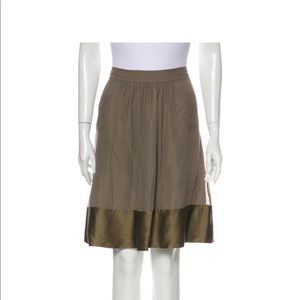 SOLD Burberry Knee Length 100% Silk Skirt Olive Green